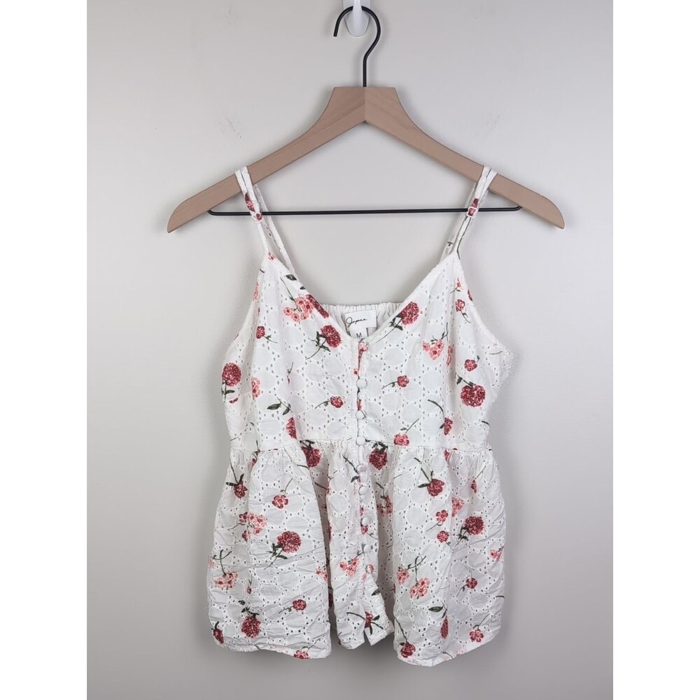 Japan | Floral Eyelet Babydoll Top | Button Front Cottagecore Boho | Medium